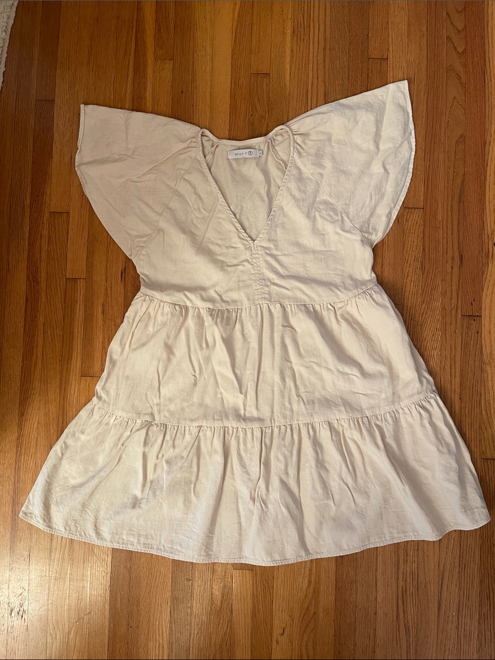 Lightweight Cream Tiered Mini Dress with Flutter Sleeves
